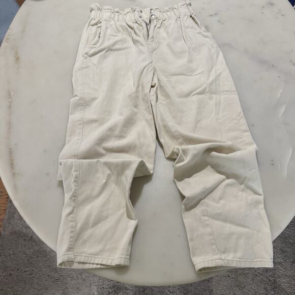 H&M Pants - H&M 100% Cotton Pants Beige Elastic Paperback Waist Trousers Pockets Women’s 8